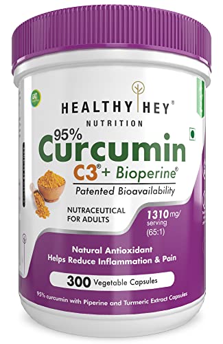 HealthyHey Nutrition Curcumin with Bioperine 1310mg (Ultra Pure) | Organic Turmeric, 300 Vegetable Capsules with Piperine