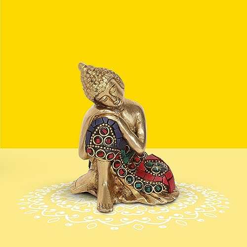 10Club 100% Pure Brass Lord Buddha Idol | Buddha Statues for Living Room | Beautiful Stonework Finish