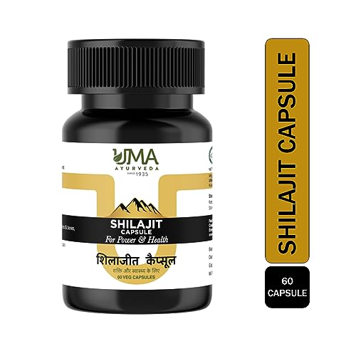 Uma Ayurveda Shilajit Capsules for Men and Women | 60 Shilajit Capsules (500mg / Shilajit Capsule) Pack of 1