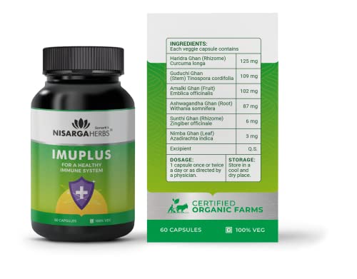 Nisarga Herbs, Imuplus, Immunity Booster Supplement for Adults, 100% Organic, Ayurvedic & Natural, Rich Antioxidant, 60 Capsules