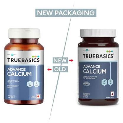 TrueBasics Advance Calcium Tablets for Women and Men, with Vitamin D3, Vitamin K2-MK7, Magnesium, Zinically Researched Ingredients, 90 Calcium Tablets