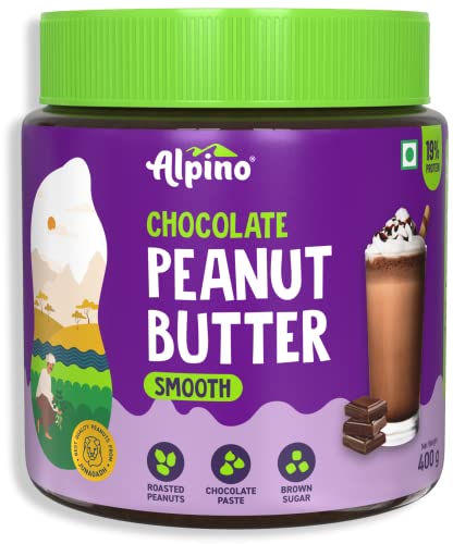 Alpino Chocolate Peanut Butter Smooth 400 G | Roasted Peanuts, Cocoa Powder & Choco Chips | Gluten-Free | Vegan