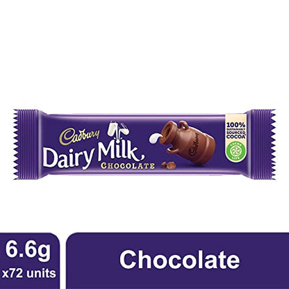 Cadbury Dairy Milk Chocolate Bar, 6.6g (Pack of 72)