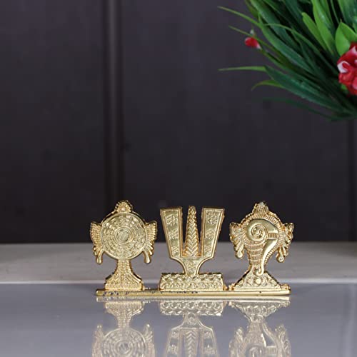 Tirupati Balaji Symbol Stand Shankh Chakra Namah Gold Plating Antique Decorative for Car Dashboard Home & Office Table