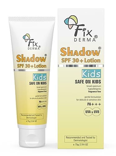 Fixderma Shadow Sunscreen SPF 30+ Lotion for Kids | Sunscreen for Sensitive Skin,Sunscreen for Body UVB Protection,Non Greasy & Water Resistant - 75gm