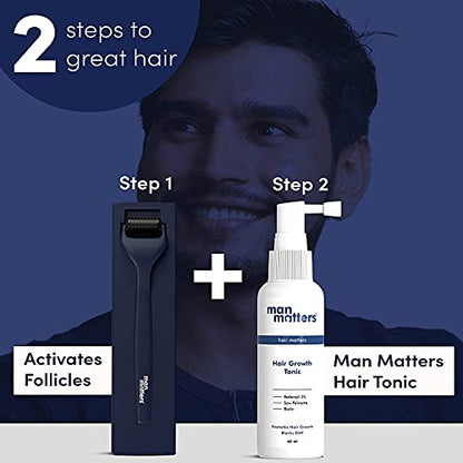 Man Matters Advance Derma Roller for Men | For Scalp & Beard | 0.5mm Titanium Alloy Needles | Reduces Hair Fall | Safe, Easy & Effective To Use