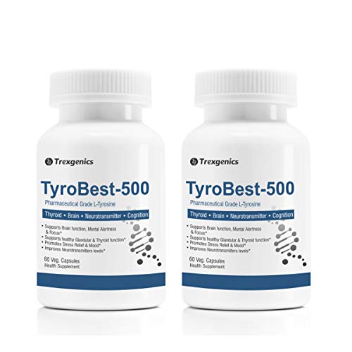 Trexgenics® TyroBest-500 L-Tyrosine Thyroid, Stress, Neurotransmitter & Brain Function Support (2x 60 Veg Caps)