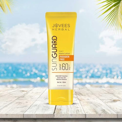 Jovees Herbal Sun Guard Lotion SPF 60 PA++++ | 3 in 1 Matte Lotion | Daily Use, UVA/UVB Protection, e Skin | Boot star 4 Rating | For Women/Men 100 ML