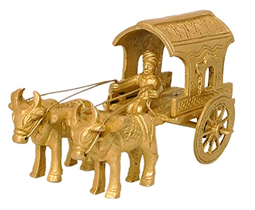 Nexplora Industries Pvt. Ltd. Brass Bullock Cart Showpiece Statue for Home Decor Gift, 11 cm Tall, Golden