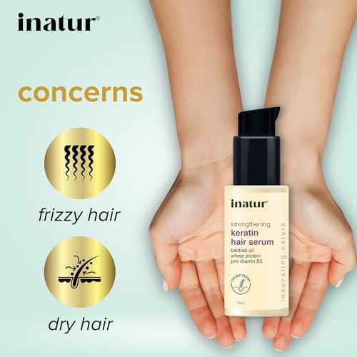 inatur Strengthening Keratin Hair Serum, Restores Shine, repairs Damaged Hair, Strengthens & Protects, Safe for Colour Treated Hair,50ml