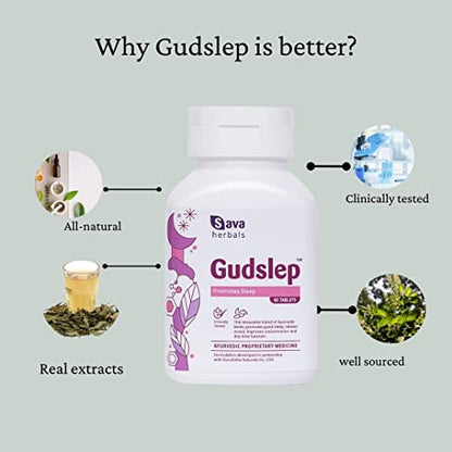 Sava herbals Gudslep, Innovative blend of ayurvedic herbs promotes sleep health, 60 Tablets