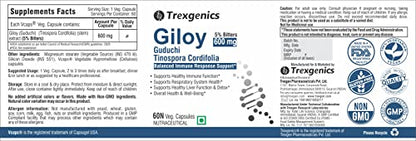 Trexgenics Giloy 5% Bitters 600 mg Immunity, Liver Health, Respiratory Health Support Vegan & Non-Gmo (60 Veg Capsules)