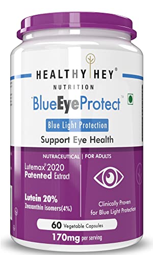 HealthyHey BlueEyeProtect Natural Lutein and Zeaxanthin - Protection from Blue Light - 60 Veg. Capsules