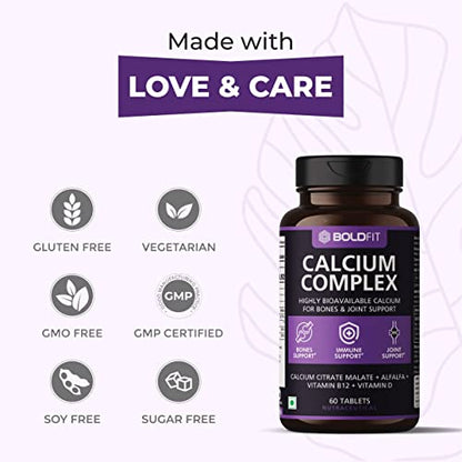 Boldfit Calcium Complex Supplement 1000mg With Alfalfa For Women And Men With Vit D2 And B12 Ideal For Immunity, Bone And Joint Support (60 Veg Tabs)