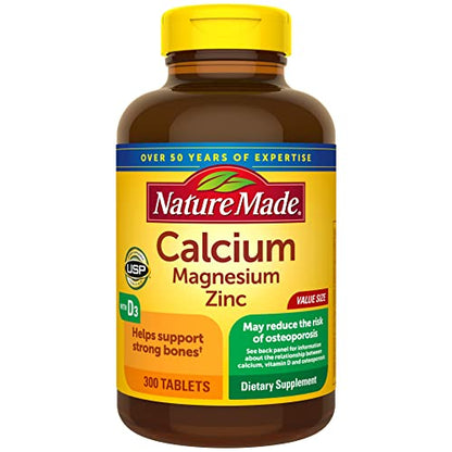 Nature Made Calcium Magnesium Zinc Tablets with Vitamin D, 300 Count