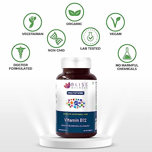 Bliss Welness Vitamin B12 100% RDA | Cynocobalamine | Boost Energy Levels Healthy Nervous System & BSupplement for Men & Women - 60 Vegetarian Tablets