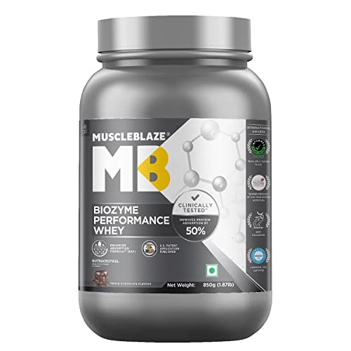 MuscleBlaze Biozyme Performance Whey Protein (Triple Chocolate, 850 g / 1.8 lb) | Clinically Tested 50% Higher Protein Absorption