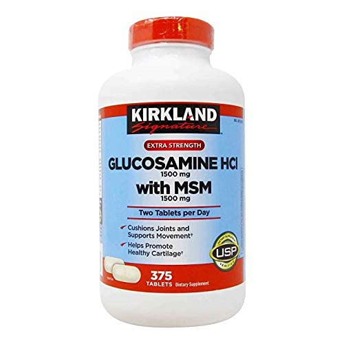 Kirkland Signature Extra Strength Glucosamine Hci 1500Mg, With Msm 1500 Mg, Pack of 375-Count Tablets