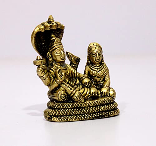 ESPLANADE Brass Lord Vishnu Laxmi in Ksheer Sagar - Lakshmi Narayan - Murti Idol Statue Sculpture - Golden - 3.1" Inches