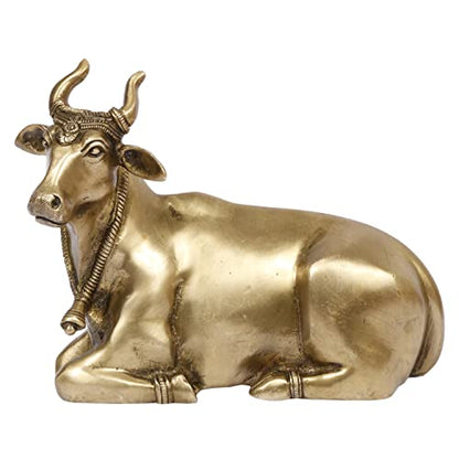 ARTVARKO Brass Sitting Nandi Cow Statue Shiva Bull for Religious Pooja and Home Decoration Showpiece Décor Office Temple Items 7.5 Inches