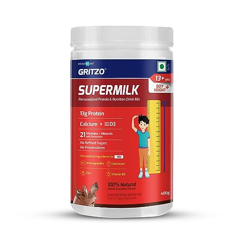 Gritzo Supermilk Height+ For 13+Y For Boys,100% Natural Double Chocolate,400 G,Powder