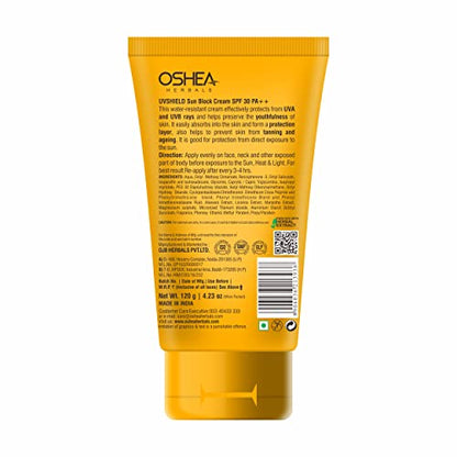 Oshea Uvshield Sun Block Cream Spf 30 I Prevent Tanning & Ageing I Enriched with Aloevera and Licorice Extract- 120 gm