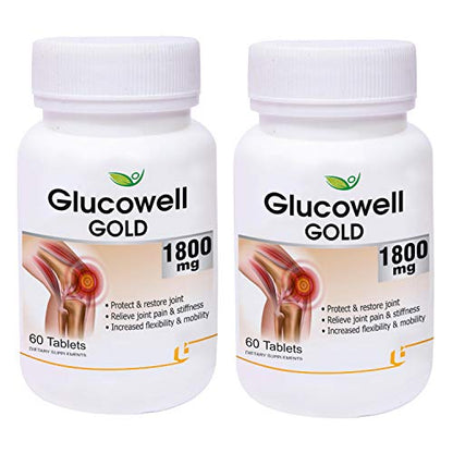 Biotrex Nutraceuticals Glucowell GOLD 1800mg - Maximum strength of Glucosamine with MSM (60 Tablets) (Pack of 2)