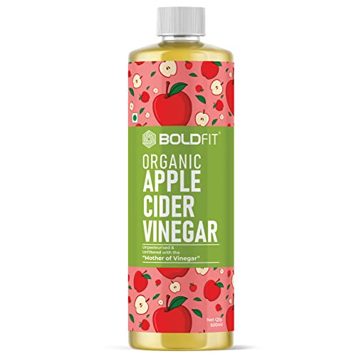 Boldfit Raw Organic Apple Cider Vinegar with Mother Vinegar -from Himalaya ACV Apple Cider vinegar - 500 ml, Yellow (ACV500ml)