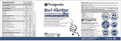 Trexgenics BIO7-HAIRSTAR MEN Advanced Hair Support Tricho Complex ONE-A-DAY Formula (60 Veg. Capsules) (Pack of 1)