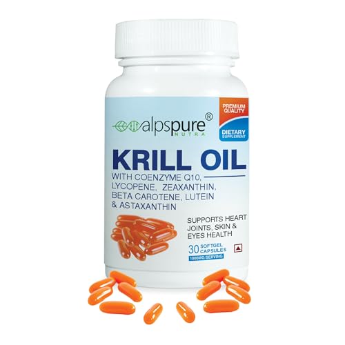 Alpspure Nutra Krill Oil 1000 mg Softgel Capsules | Krill Oil supplement Supports Heart, Joints, Skin & Eyes health (pack of 1)