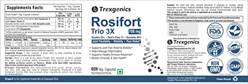 Trexgenics Rosiforte Trio Rosehip, Boswellia, Devil's Claw 700 mg Joint Pain & Inflammation Support Vegan & Non-Gmo (60 Veg Capsules)