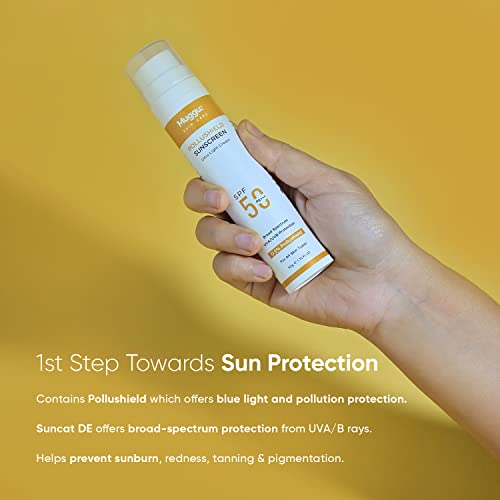 Muggu Skincare Pollushield SPF 50 PA+++ Sunscreen with 0.5% Pollushield | UVA/UVB Sun Protection | Uight Weight Matte Sunscreen for Men & Women - 50gm