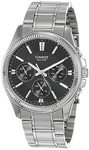 Casio Enticer Chronograph Men's Multi-Dial Watch - MTP-1375D-1AVDF, A836 (Black Dial Silver Colored Strap)