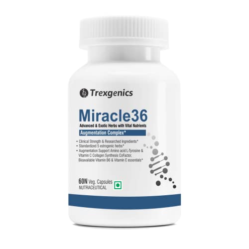 Trexgenics Miracle36 Advanced 750mg with 5 Standardized Estrogenic herbs + Amino acid Tyrosine & Vit C, E & Active B6 P5P (60 Veg Capsules)