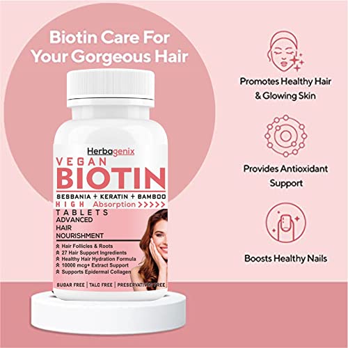 HERBAGENIX Biotin For Hair Growth Tablets For Women And Men Hair Supplements With Sesbania (10000mcgwth Supplement (60 Veg Multivitamin Tablet Pack 1)