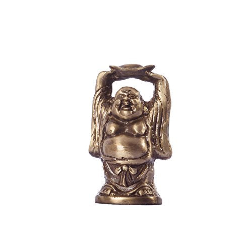 eCraftIndia Antique Finish Laughing Buddha Brass Showpiece (5 cm x 5 cm x 10, Brown)
