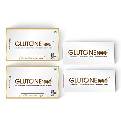 Glutone 1000 – Setria L-Glutathione Effervescent Tablets | Vitamin C 40mg | For Radiant Glow | Evens Skin Tone | 15 Tablets (Pack of 4)