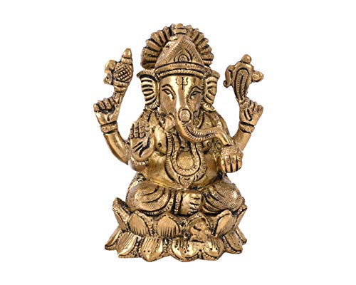 Collectible India Brass Lord Ganesh Idol, 4 x 2.5 x 2 Inches, Golden (Model Number: GBS215)