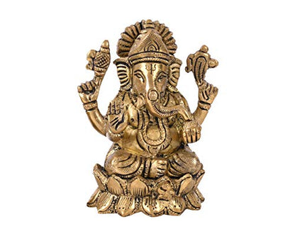 Collectible India Brass Lord Ganesh Idol, 4 x 2.5 x 2 Inches, Golden (Model Number: GBS215)