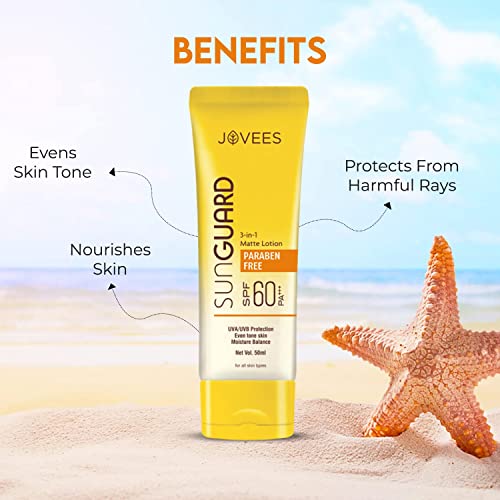 Jovees Herbal Sun Guard Lotion SPF 60 PA++++ | 3 in 1 Matte Lotion | Daily Use, UVA/UVB Protection, e Skin | Boot star 4 Rating | For Women/Men 100 ML