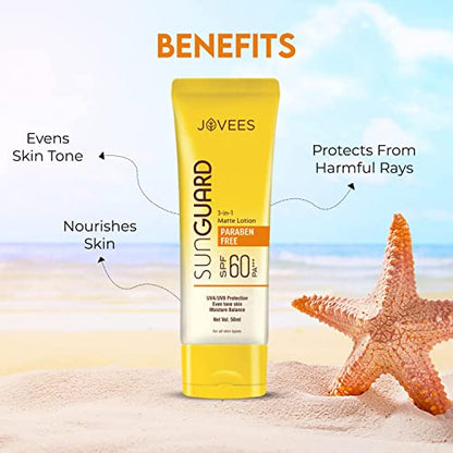 Jovees Herbal Sun Guard Lotion SPF 60 PA++++ | 3 in 1 Matte Lotion | Daily Use, UVA/UVB Protection, e Skin | Boot star 4 Rating | For Women/Men 100 ML