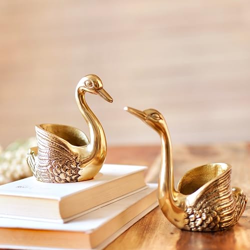 BEHOMA Metal Pair of Swans for Good Luck and Love | Candle Holder for Home Decor (Candles/Plants etc not Included)