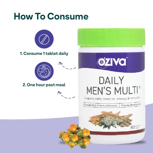 OZiva Daily Men’s Multi Tablets - 120 Veg Tablets (with 23 Multivitamins & Minerals, Ashwagandha, Ake) for Daily Stamina, Energy & Immunity, Pack of 2