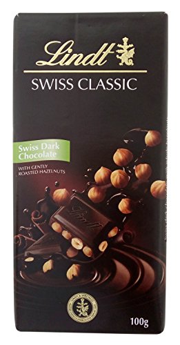 Lindt Swiss Classic Dark Chocolate - Roasted Hazelnuts, 100g Carton