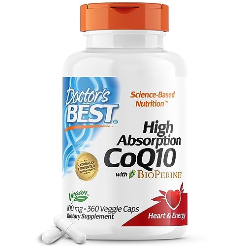 Doctor's Best High Absorption CoQ10 with BioPerine, Gluten Free, Naturally Fermented, Vegan, Heart Halth and Energy Production, 100 mg 360 Veggie Caps