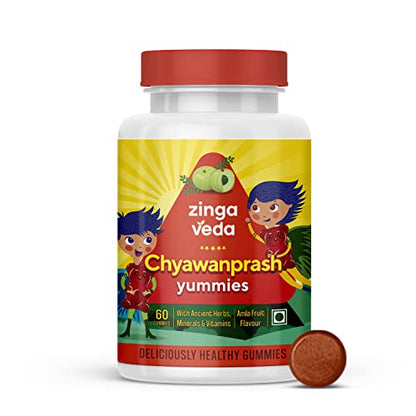Zingavita Chyawanprash Natural Immunity Booster for Kids - With 20+ Ancient Herbs, Vitamins & Minerals - 60 Gummies - Amla Flavour, 2 Daily