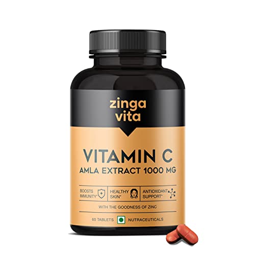 Zingavita High Potency Vitamin C With Natural Amla & Zinc, Immunity Booster, Antioxidants and Skin Care - 60 Veg Tablets for Men & Women