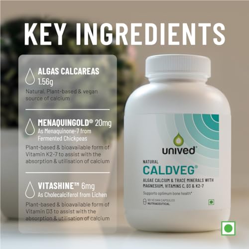 Unived Caldveg | Wholefood Plant-Based Calcium, Magnesium & 73 Trace Minerals, Vit D3 (Lichen), Vit pplement For Bone Health & Healthy Ageing, Capsule