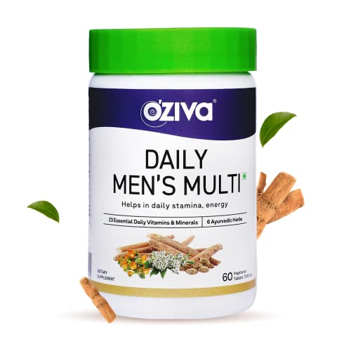 OZiva Natural Multivitamin for Men with Ashwagandha, Akarkara & Choline for Daily Stamina Strength & Energy, 60 Vegetarian Tablets