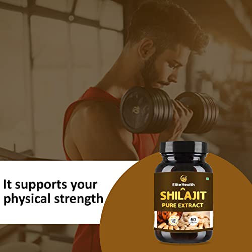 Elite Health SHILAJIT Capsules with Safed Musli and Ashwagandha Extract, Original Himalayan Shilajeeck of 1, Count-60 (Ayush Approved & GMP Certified)